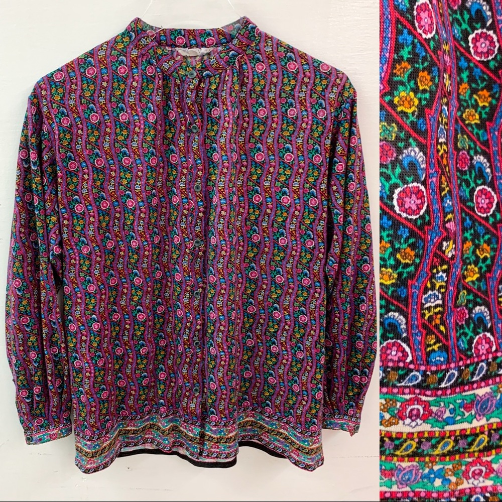 Vintage 1960s Flower Power Nylon Button Shirt